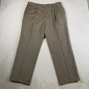 Jos A Bank Trousers Pants‎ Mens 37R Brown Pleated 100% Wool Cuffed 30" Inseam